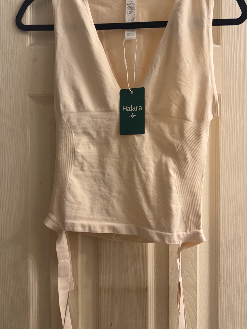 Halara Cream Deep V Crop Top Body Suit